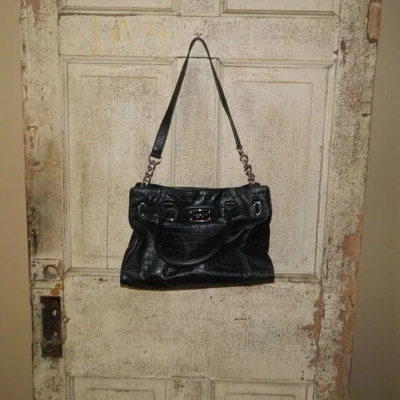 Michael Kors Black Faux Crocodile Embossed Print Handbag Purse - Picture 4 of 11